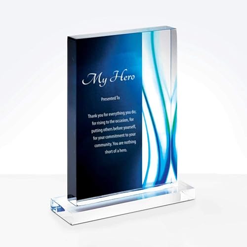 Miniatura 6 de Trofeo grabado  Acrílico azul  Forma rectangular  Acentos de rayas de colores  Grabado personalizado  Premio para empleados