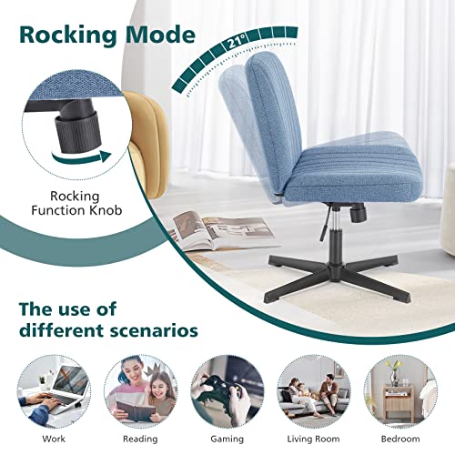 Office Chair Armless Desk Chair No Wheels, Cross Legged Office Chair Wide Home Office Desk Chairs, Adjustable Swivel Padded Fabric Vanity Task Computer Chair #TOP5