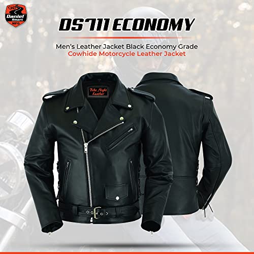 Daniel Smart Men Motorcycle Leather Jacket Black Economy Biker Leather Jacket With Concealment Armory Pocket #TOP1