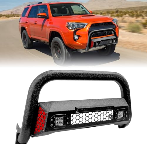 Partree Bull Bar Fit for Toyota 4Runner 2010-2024 with LED Light & w/License Plate Bracket DIY Paintable Front Bumper Brush Push Bar Grille Guard Protector(Note:Doesn't fit Front Radar Models)
