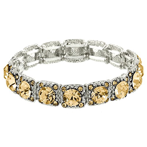 Falari Crystal Stretch Bracelet Wedding Bracelet Gift Box Included (Light Topaz)