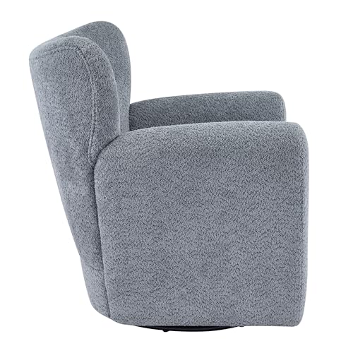 Sillón giratorio tapizado bouclé azul polvoriento miniatura 7