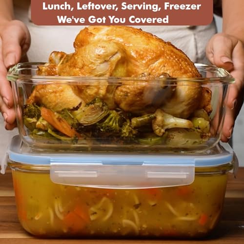 Image of Razab 4 PC 1860ml / 63 Oz / 8 Cups Large Glass Food Storage Containers with Lids - Glass Meal Prep Containers for Roasting & Storing Leftover, Lunch Container with Lids, Microwave & Oven Safe