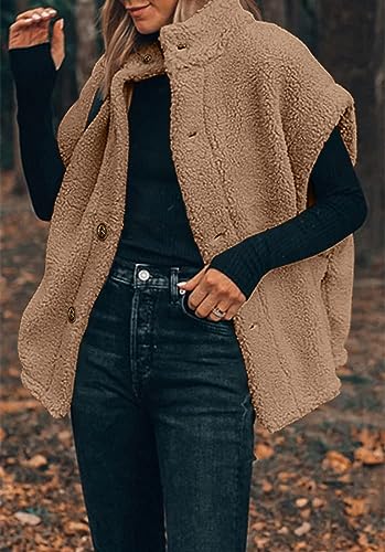 Hongqizo Womens Fuzzy Fleece Vest Casual Oversized Warm Button Down Sherpa Vest Jacket with Pockets2