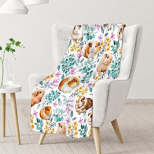 Guinea Pig Blanket Gifts - 60x80 Inches Cute Throw for Girls & Boys - White Soft Fuzzy Blankets for Bed, Couch & Living Room
