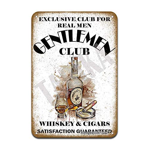 Gentlemen Club Plaque en métal Motif whisky et cigare Décoration murale 20,3 x 30,5 cm