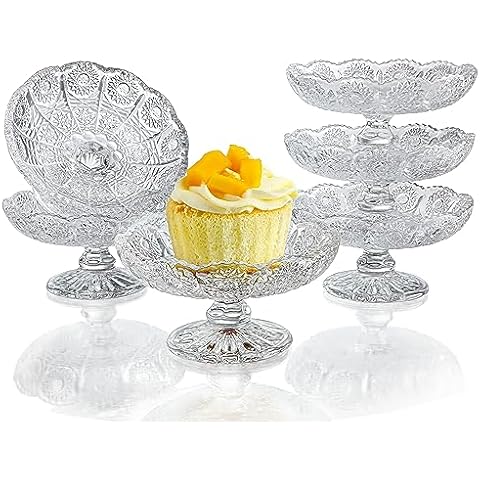 kanpura Set of 6 Glass Cake Plate Dessert Stand,Crystal Cupcake Plate Server,Clear Small Cake Stand for Chocolate, Dessert, Fruit,Wedding, Birthday, Baby Shower, Party Cover