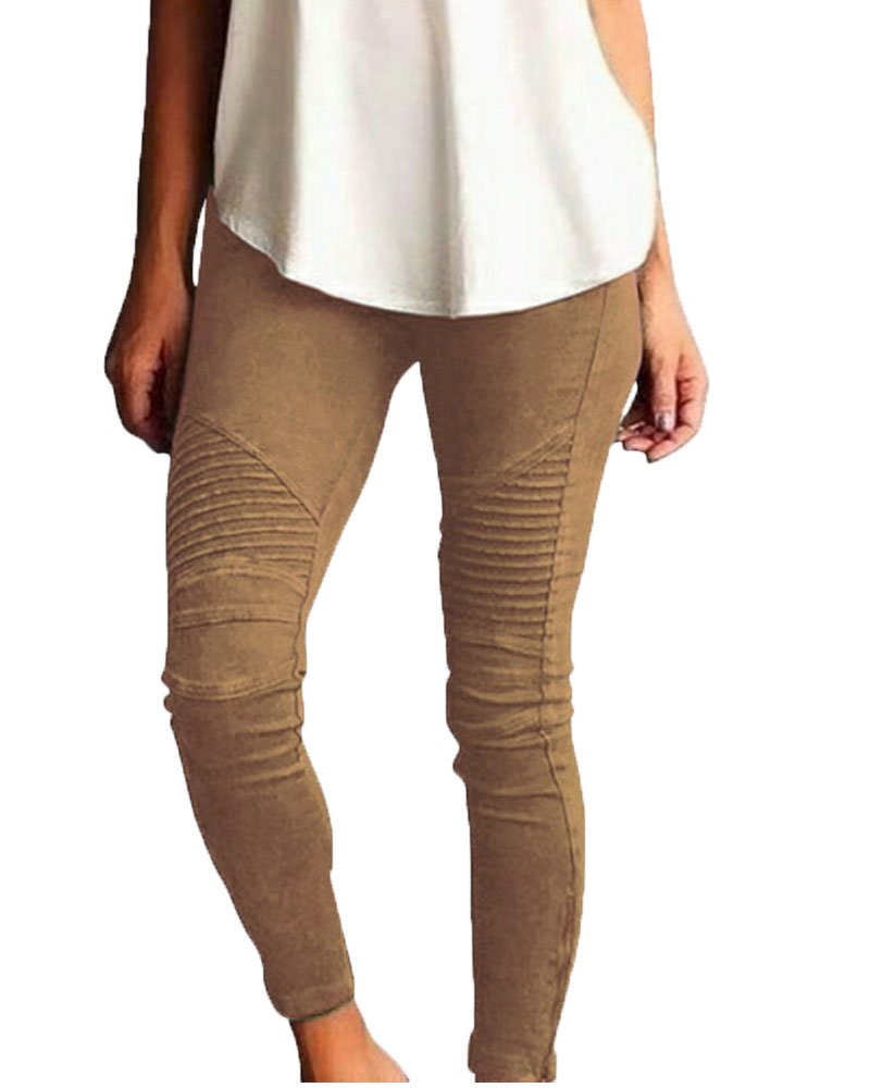 FOURSTEEDS Womens Cotton Bodycon Elastic Waist Pocket Ruched Long Pencil Pants