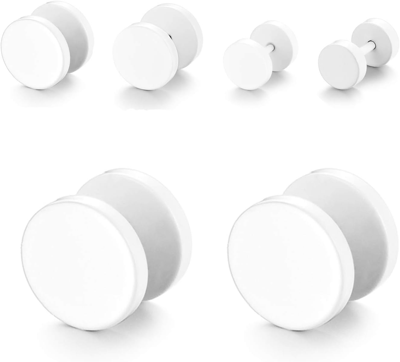 4-10 Pairs Multi-size Stainless Steel Piercing Fake Gauges Earring Studs, White/Black