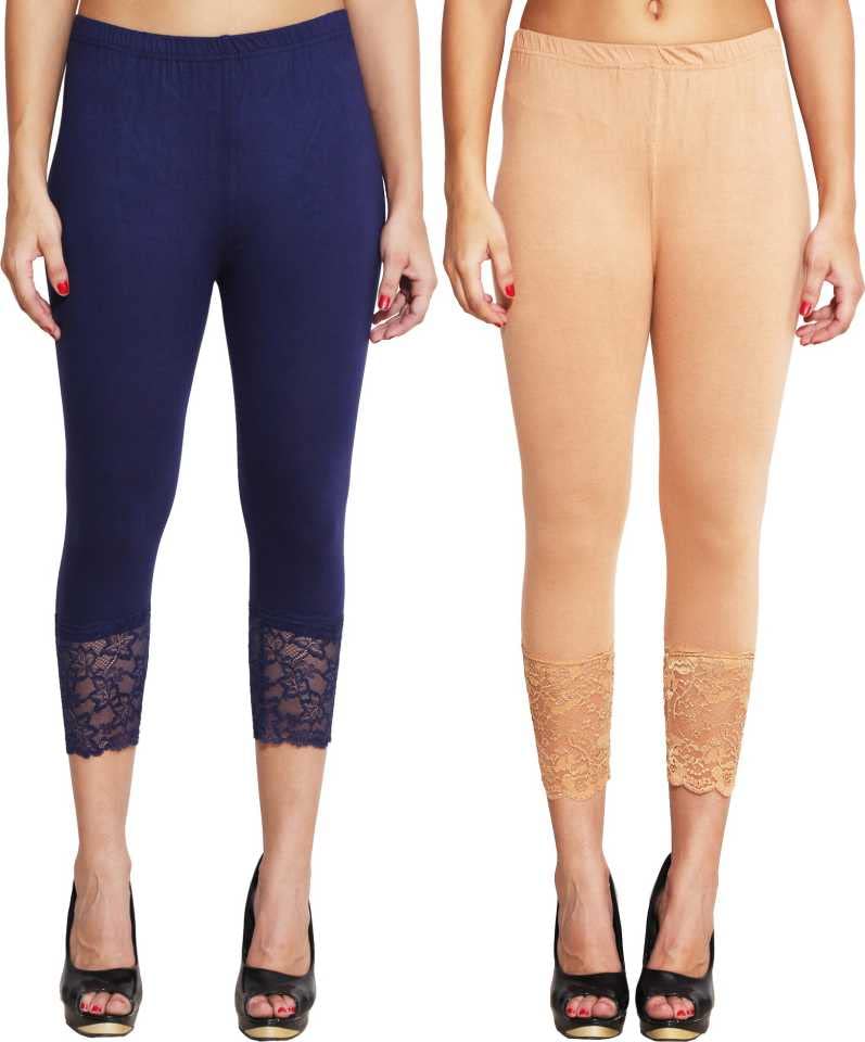 Image of Snowball Lace Capri Leggings for Women | PlusSize Stylish Net Capri for Girls