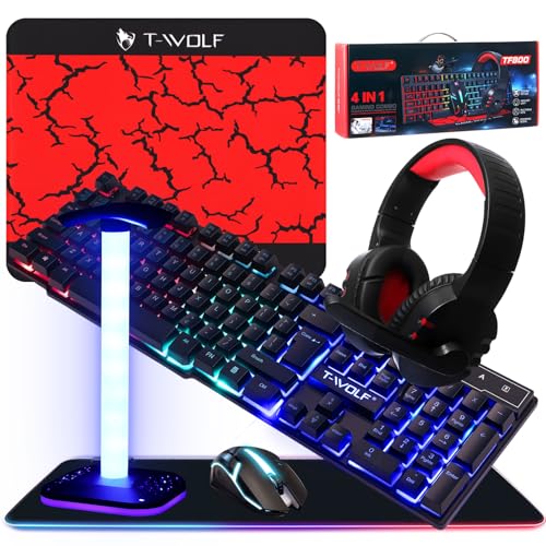 Vinsot 6 in 1 Gaming Accessories Bundle Includes Keyboard, Mouse, Mouse Pad, Headset, LED XL Mouse...