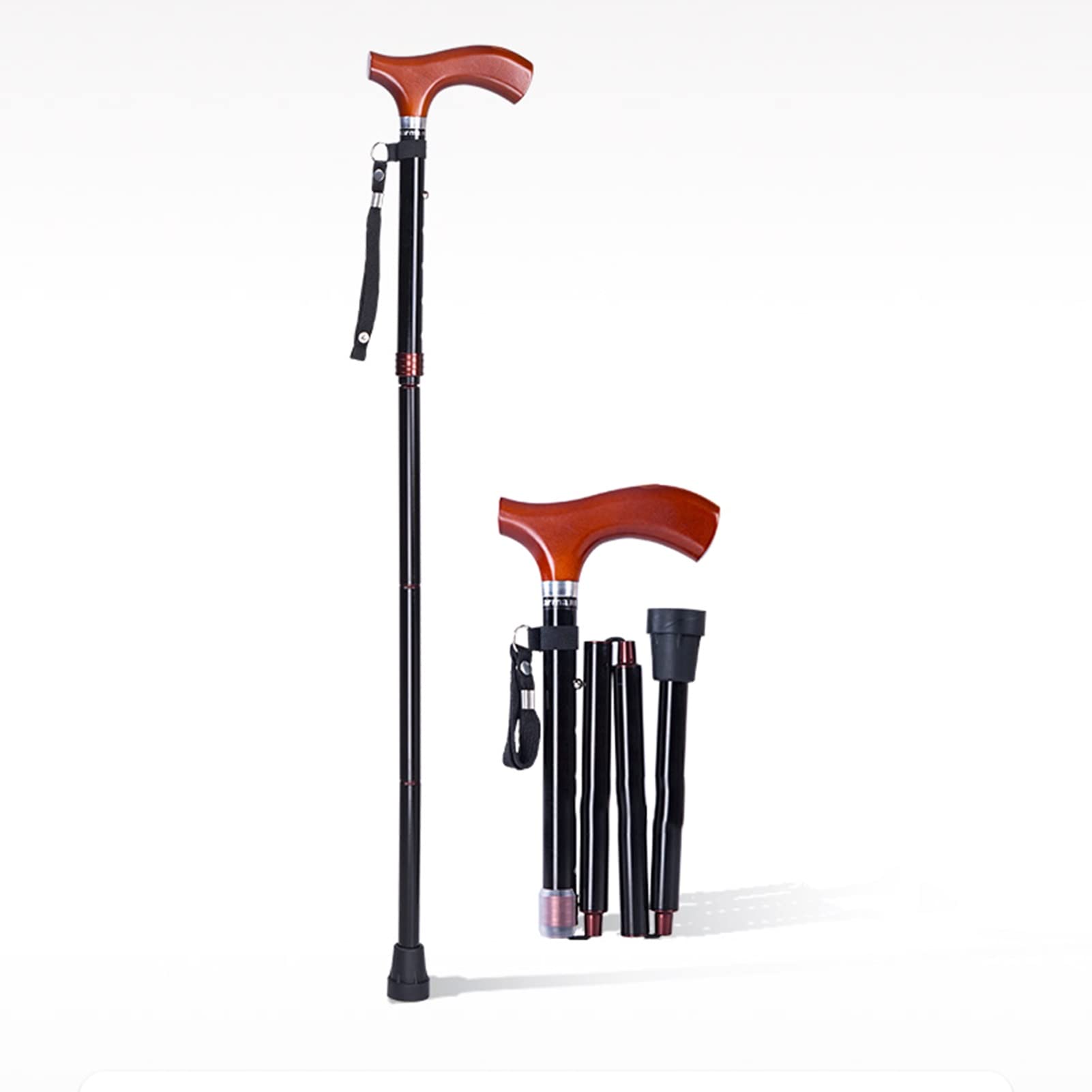 Bastón Plegable, bastón de Aluminio para Hombres y Mujeres, Altura Ajustable, con Correa para la muñeca, Bastones ingleses de Viaje Ligero para Personas Mayores, Negro