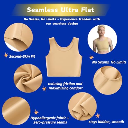 Image of Wonababi Chest Binder for Transgender - Seamless Ultra Flat Compression Bra for FTM, Large Breasts