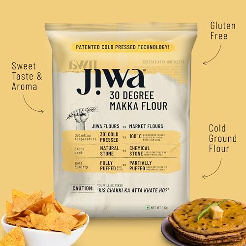 Image of Jiwa 30 Degree Makka Flour | 1 Kg | Patented Cold Pressed Flour | Slow Ground | Makke Ka Atta | Corn Atta | Gluten Free