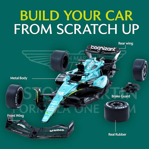 Image of LUPPA Formula 1 AMR 23 Model kit - 1:18 Scale Racing F1 AMR 23 Aramco Model Inspired by Fernando Alonso & Lance Stroll Building kit, Collectible diecast, 140 Pieces