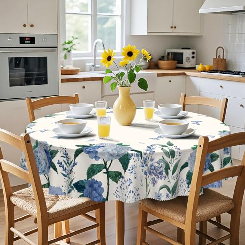 Eikione Round Tablecloth 70inch Floral Table Cloth, Colorful Tablecloths Polyester Waterproof Stain Wrinkle Free, Table Cover for Home Kitchen Dining Party Patio Decor - Image 3