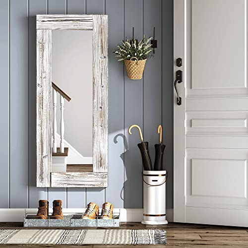 Barnyard Designs Rustic Full Length Mirror For Bedroom - 58" X 24" Floor Standing Mirror, Farmhouse Barnwood Wall-Mounted Or Floor Leaning For Living Room - Wood Frame Standing Mirror, Whitewash #TOP2