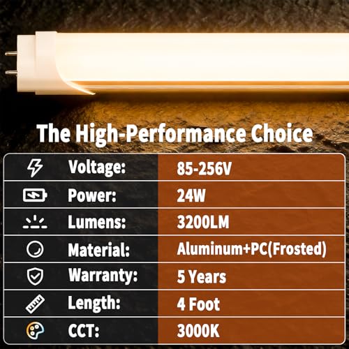 Image of 16-Pack Fluorescent Light Bulbs 48 inch, T8 LED Bulb 4 Foot Type A+B Replacement for F32T8 or F40T12 Tube, 24W 3200LM 3000K Warm White, Double or Single End Powered