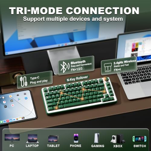 Image of YUNZII B75 PRO Wireless Mechanical Keyboard,75% Layout with Knob,Hot Swap Gasket Structure,Creamy Pre-lubed Switches,RGB Backlit,Bluetooth /Type-C /2.4G for Win /Mac (Olive Green, Cocoa Cream V2 Switch)