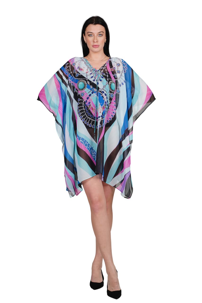 Floral V-Neck Digital Printed Kaftan Dress – Free Size (S-4XL) – Versatile Beach, Party & Casual Wear Multicolour-image-49