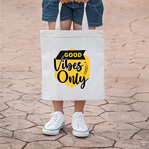 Image of Good Vibes Quotes Medium Canvas Tote Bag for Women with Zip, Stylish Polyster Cotton Handbags College Grocery Handbags L X H 38 X 43 Cms