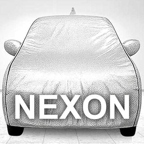 Image of Car Cover Compatible for Tata Nexon All Model & Years (2017-2025) 100% Waterproof with Mirror Pockets, Triple Stitched Bottom Elastic Dustproof Full Body Protection (Heat & UV Resistant, Silver)
