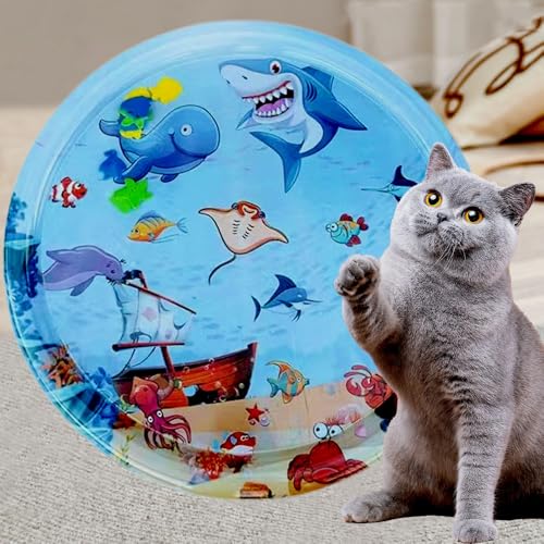 Φ65cm Sensorische Wassermatte Katze,Wassermatte Für Katzen Im Sommer,Wassersensorische Spielmatte,Verdickte 55 Seide Spielwasser-Sensormatte Für Kleine Hunde Und Katzen (Haifischform)
