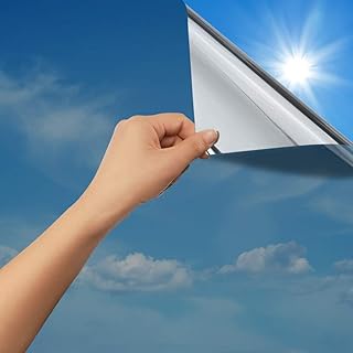 rabbitgoo Film Anti Regard Fenetre 75x200cm, Film Adhesif Effet Miroir sans Tain pour Vitre Brise Vue Fenetre Anti Chaleur Anti UV Feuille Miroir Occultant à Sens Unique Protéger du Soleil, Argenté