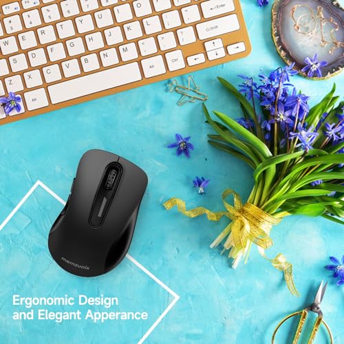 Image of memzuoix 2.4G Wireless Mouse, 1400 DPI Computer Mice with USB Receiver, Portable Wireless USB Battery Powered Cordless Mouse for Laptop, PC, Desktop, 5 Buttons (Matte Black)
