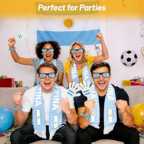 Kithouse Argentina Fan Gear Set, 6 Pcs Soccer Cheer Kit with Flag, Scarf, Face Paint, Glasses, Bracelet, and Hand Clapper - Perfect for Albiceleste Supporters & Viewing Parties — view 2