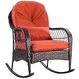 Tangkula Wicker Rocking Chair Outdoor Porch Garden Lawn Deck Wicker Rocker Patio Furniture w/Cushion (Colourful Cushion)