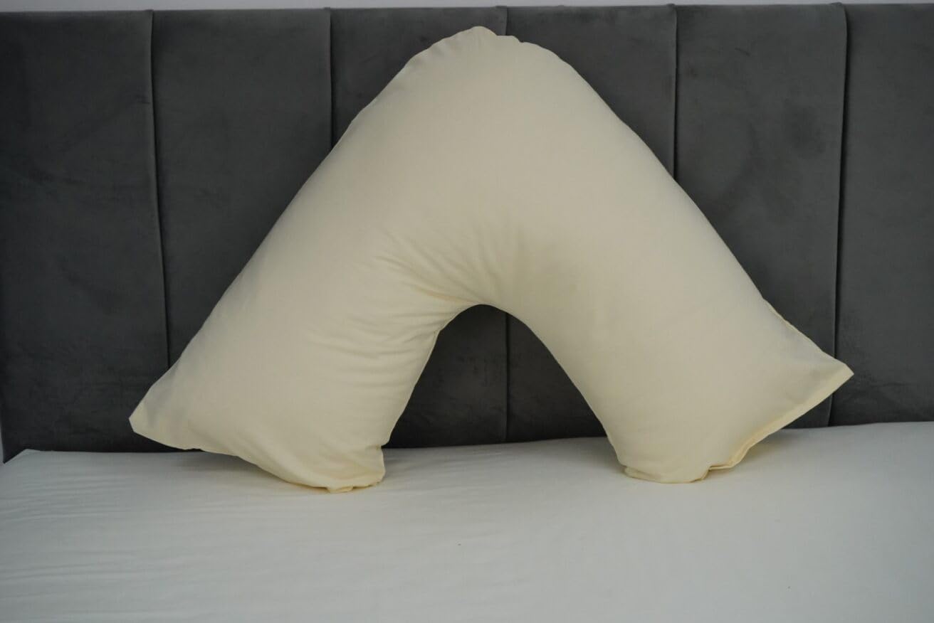 Orthopaedic V-pillow with Free pillowcase- Pregnancy Support V Shaped Triangle Pillow with polycotton pillowcase 74x34cm-Hollow Fibre V-pillow for for Neck,Maternity Pregnancy Support (Cream)