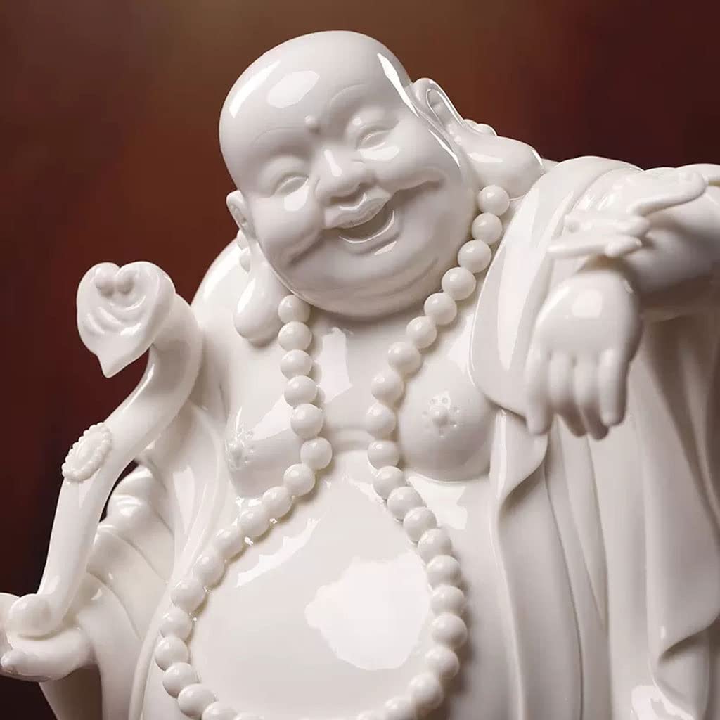 Estatua de apareamiento Cerámica Zen Adoración Hogar Porcelana Blanca Gran Vientre Maitreya Buda Riendo Adorno Artesanal Estatuilla Sentado Escultura Decoración