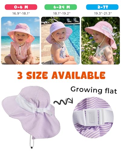 Image of Toddler Baby Sun Hat Kids Summer Beach Essentials Adjustable Beach Hats with Bucket Wide Brim for Boys Girls Age 0-14 Years