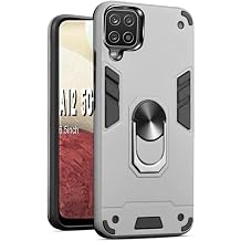 Compatible with Samsung Galaxy A12 5G Case 6.5" Silver | Samsung Galaxy A12 5G Phone Case,360 Metal Rotating Ring Kickstand Holder Grip Built-in Magnetic Metal Shockproof Flexible