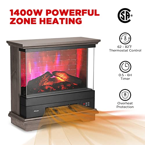Turbro Firelake 27-Inch Electric Fireplace Heater - Freestanding Fireplace With Mantel, No Assembly Required - 7 Adjustable Flame Effects, Overheating Protection, Csa Certified - 1400W, Gray Wash #TOP2