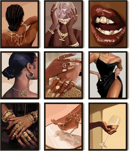 SEHSUVC Black Girl Posters Wall Art Set of 9, Abstract African Am...