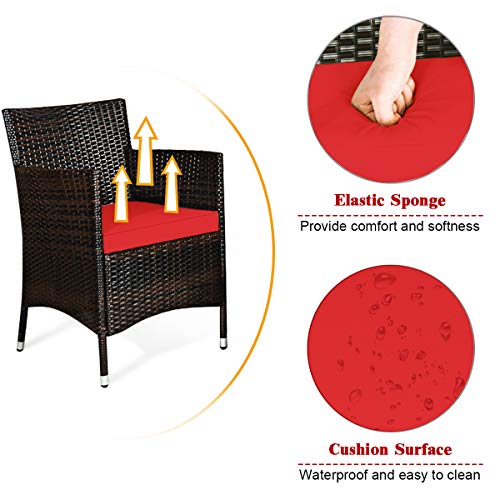 Tangkula 4 Pcs Patio Rattan Conversation Set, Outdoor Wicker Furniture Set With Tempered Glass Coffee Table &Thick Cushion, Rattan Chair Wicker Set For Garden, Lawn, Poolside And Backyard (1, Red) #TOP5