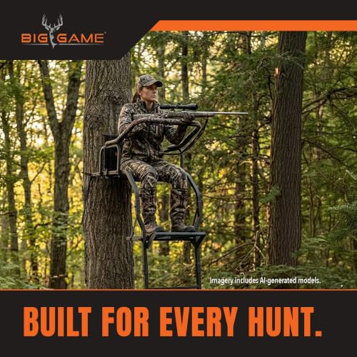 Image of BIG GAME Warrior DXT Ladder Whitetail Deer Elk Mule Above Hunting Outdoors Flex-Tek Seat 17' Tall 1-Person Tree Stand