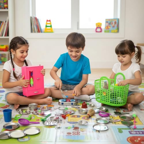 Image of Miniature Kitchen Set Toys for Kids | Cooking Set Toys for Kids | Steel Kitchen Set for Girls | Choppu Jaman | (Pack - 50)