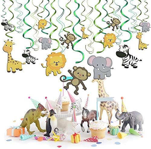 Konsait Jungle Animals Party Swirl Decorations, 30 Pack Hanging Swirl Animals Party Supplies Jungle Theme Birthday Party Decorations