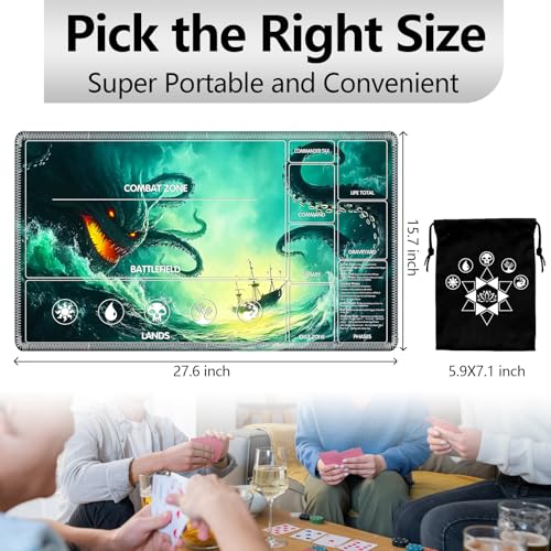 Image of for MTG Playmat with Card Storage Bag,Non-Slip Rubber Base & Smooth Surface 27.6x15.7in,Beginner-Friendly Magic Mat for Commander Deck,Sea Monsters