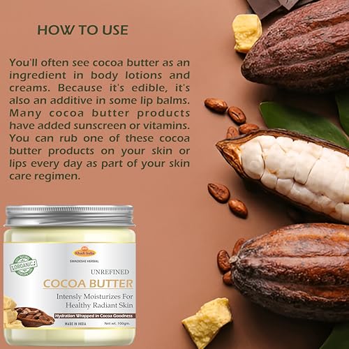 Image of Khadi Cocoa Butter 100% Pure & Natural - Skin Moisturizer & Hair Nourisher | Deep Hydration & Softening, 100gm