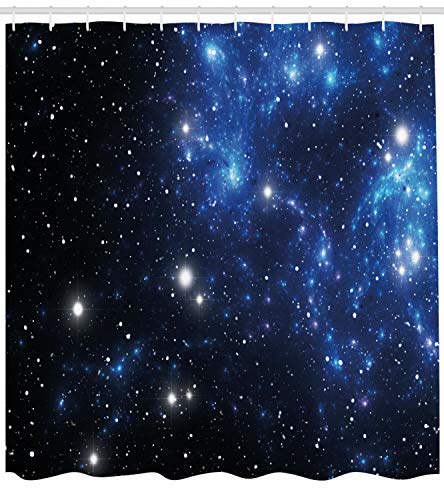 Ambesonne Constellation Shower Curtain, Outer Space Star Nebula Astral Cluster Astronomy Theme Galaxy Mystery, Cloth Fabric Bathroom Decor Set With Hooks, 69" W X 70" L, Blue Black White #TOP1