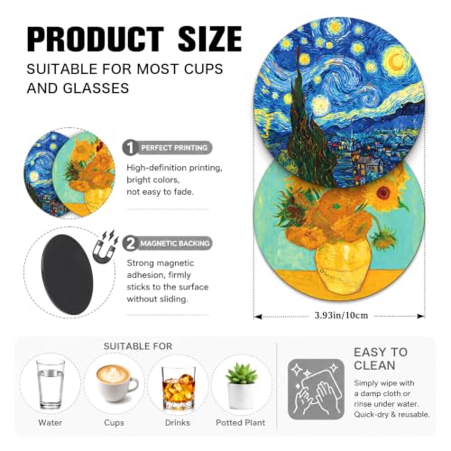 Art Painting Style Funny Round Magnetic Coaster Set of 2 Doubles as Fridge Magnets, for The Office Desks Home Kitchen Coffee Tea Table, Birthday Housewarming Gifts for Family Friend Coworker Sister - Image 2