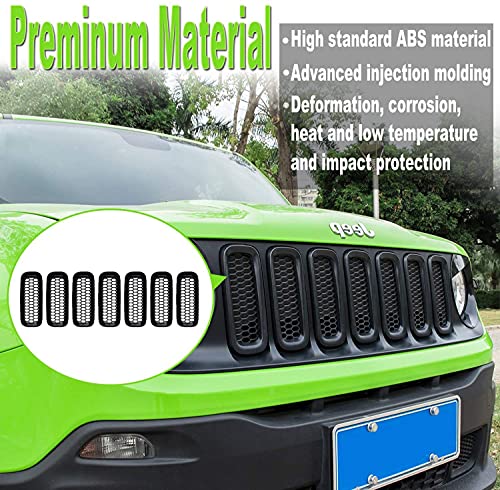 Image of YMT 7PCS Front Grille Inserts Black Mesh Grill Guard Cover Trim Fit for Jeep Renegade 2015 2016 2017 2018