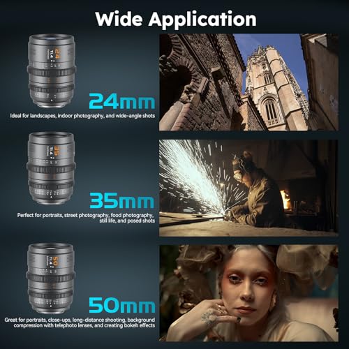 SIRUI VP-1 Vision Prime 1 T1.4 Full Frame Cine Lens Set, 24mm, 35mm, 50mm Manual Focus Cinema Lens with Pre-Installed E Mount, Interchangeable RF/Z/L Mounts (Metal Gray)