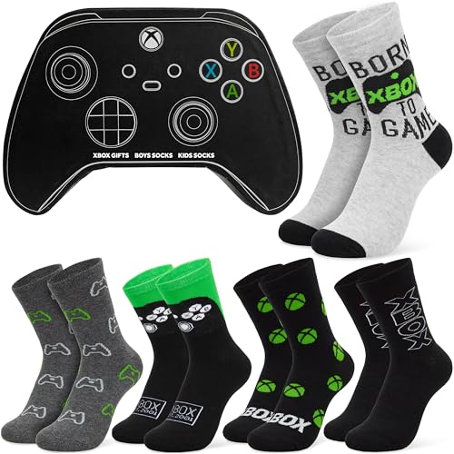 Xbox Socks for Boys, Teens, Pack of 5 Soft, Breathable, Gaming Calf Length Socks in Gift Box for School, Sleepovers, Gamer Gifts for Boys