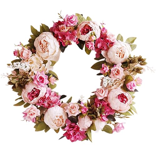 Yokoke Ghirlanda floreale con ramoscelli di peonia, 40,6 cm, realizzata a mano, vintage, per porta d'ingresso, bella seta per primavera ed estate (rosa)