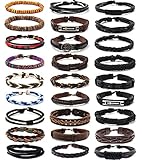MOZAKA 27Pcs Braided Leather Bracelets for Men Women Ethnic Tribal Bracelets Leather Bracelets Wristband Woven Cuff Wrap Friendship Bracelets Adjustable
